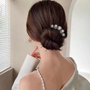 Pearl U-shaped Hairpin Advanced Feeling Gun Black Four-tooth Comb Hairpin New Chinese Style Hairpin Hair Artifact Headwear for Women