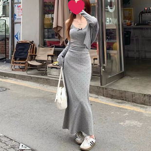 Qizhuang suspender skirt hot girl dress 2025 summer new waist design cardigan sexy
