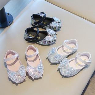 Girls Princess Shoes 2025 Spring and Autumn Children's Dance Shoes Diamond Shoes Little Girls Performance Shoes Bow Baby Single Shoes