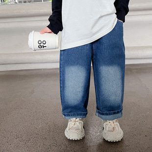 Children's jeans 2024 children's cool boys spring new Korean style baby casual pants Western style labeling boys' trousers