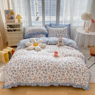 Factory direct Korean bed skirt four-piece cotton lace sheets thickened plant cashmere sanding kit wholesale