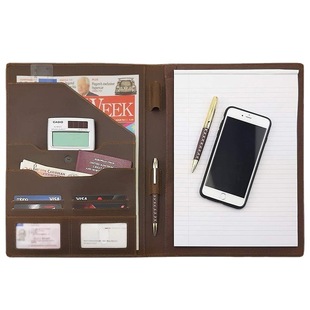 Cross-border export British style A4 leather folder first layer Crazy Horse belt ID document this business meeting