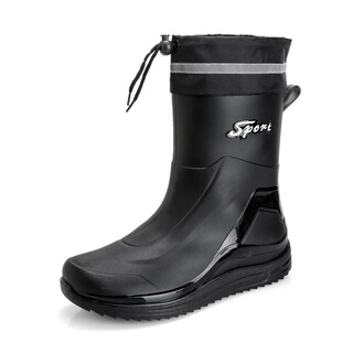 European and American Rain Boots Men's Mid-barrel Non-slip Fishing Rain Boots Waterproof Shoes Velvet-lined Warm Kitchen Girdle Rubber Shoes Car Washing overshoes