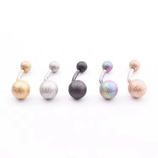2021 New European and American Stainless Steel Frosted Umbilical Nail Navel Buckle Umbilical Ring Double Head Gauze Ball Medical Titanium Steel Piercing Jewelry