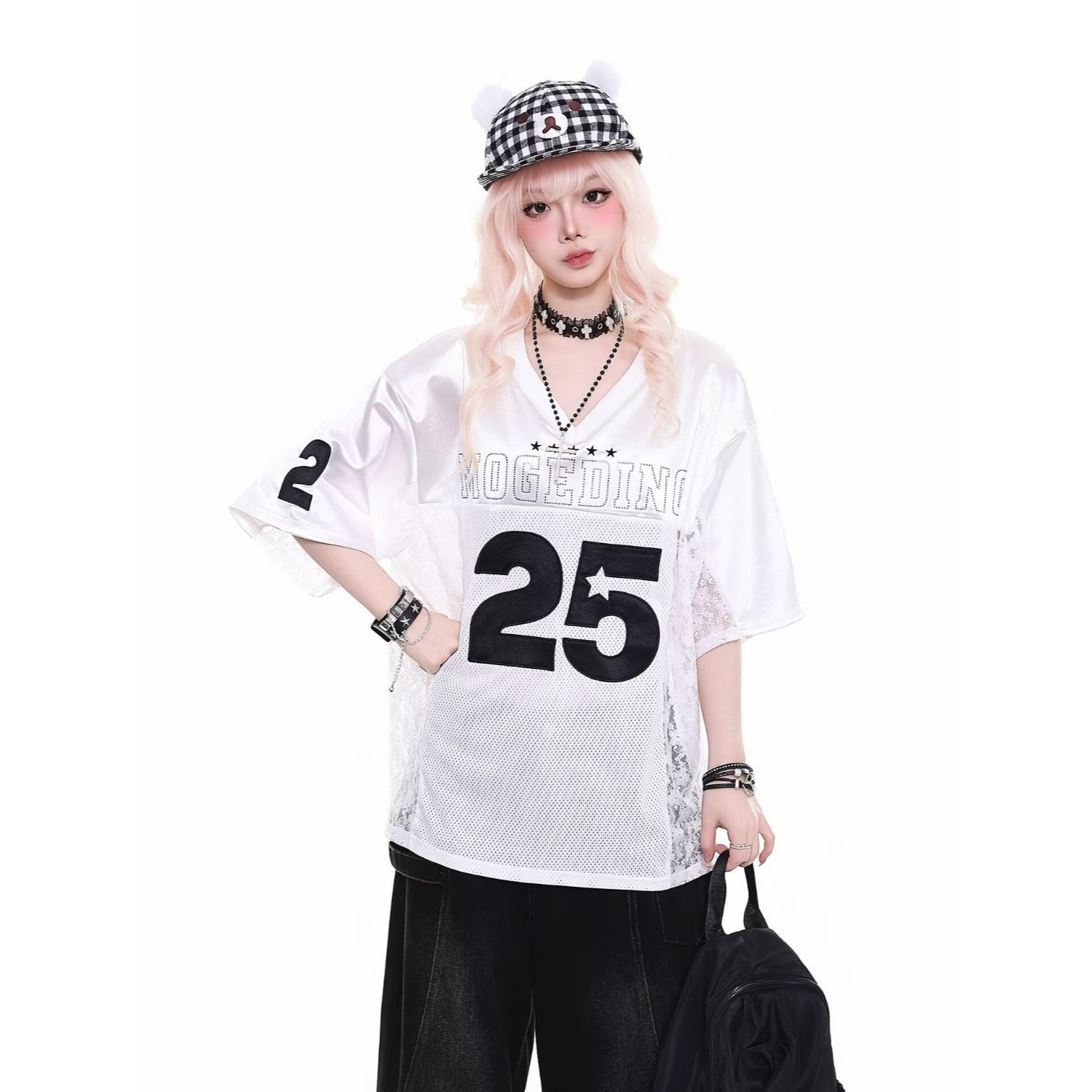 2026 Spring and Summer New Style American Sports Style Mesh Breathable Jersey Short-Sleeved T-Shirt for Men and Women Summer Loose Cut Out Blouse