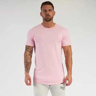 Muscle Summer Casual Sports Short-sleeved T-shirt Men's Brothers Cotton Slim-fit Solid Color Exercise Training Fitness Clothing