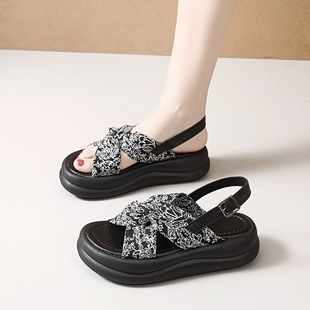 New Chinese Style National Style Sandals Fairy Style Thick-soled Roman Women's Shoes 2025 Summer New Style High-end Sense Sandals for Outer Wear