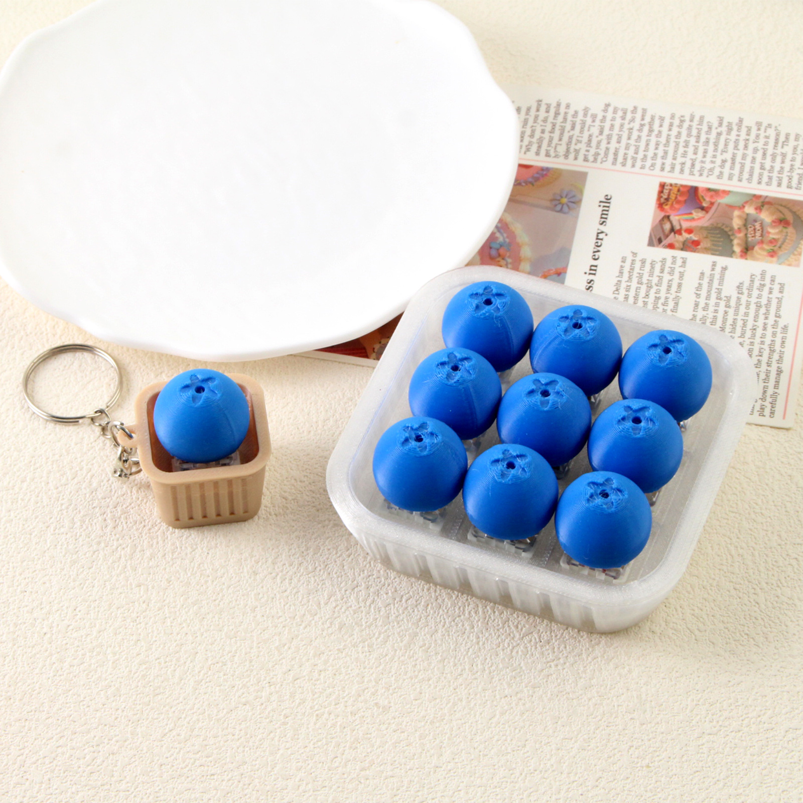 3D Printed Blueberry Stress-Relief Button Clicker Handmade DIY Keychain Bag Pendant Small Gift for Best Friend