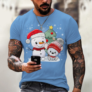 2022 Summer New Christmas 3d Print Men's T-shirt Casual Loose Short Sleeve Top Oversized Round Neck T-shirt