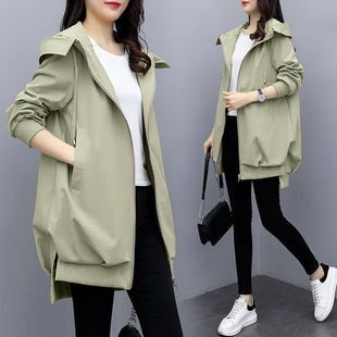 Lining 2023 Spring and Autumn Korean Khaki Loose Casual Hooded Coat Women's Mid-length Black Elegant Coat