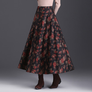 French Style Printed Slim Look Skirt Women's 2024 Autumn and Winter New Hepburn Style Floral Large Swing Casual Midi Dress