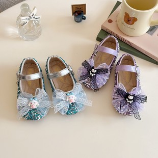 2025 Spring Children's Shoes Korean Style Cute Cartoon Doll Girl's Bow Leather Shoes Princess Shoes Fashion Shoes