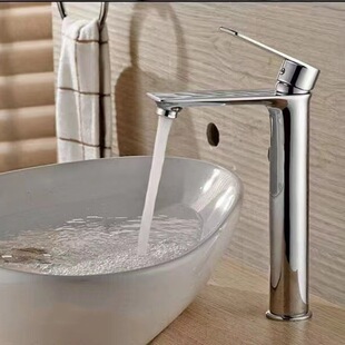 Cross-Border Gun Gray Faucet Bathroom Basin Full Copper Tall Heightened Hotel and B&B Hot and Cold Copper Faucet