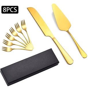 Cross-border Amazon 1010 Stainless Steel Western Tableware Cake Knife Cake Shovel Cake Fork Titanium Gold Gift Box