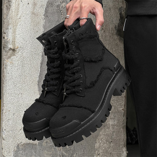 Paris WASTE MARTIN BOOTS Men's Trendy American Style Retro Dressed Tooling Boots Thick Bottom Heigh-up Loker Boots 78999-J