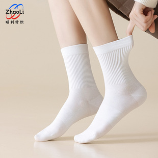 Pure Color Socks Children Spring and Autumn Long Tube Sweat-Absorbing Deodorant Women's Thin Sports Running Badminton Socks Zhuji Cotton Socks
