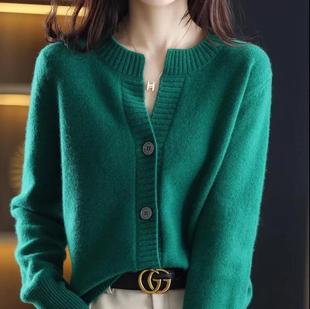 Spring 2022 New Knitted Short Single-breasted Cardigan Women's Round Neck Loose Sweater Coat Pure Long-sleeved Top Western Style