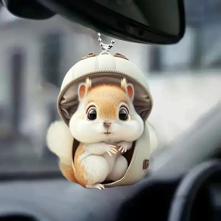 Cross-border new acrylic flat acrylic flat car rearview mirror backpack squirrel car pendant ornaments