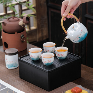 Nianyunju Outdoor Portable Travel Tea Set suit One Pot Four Cups Office Handle Pot Kung Fu Tea Maker