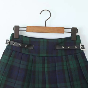 European and American lace plaid skirt women's spring and summer hot girl design high waist A- line skirt short pleated skirt ins