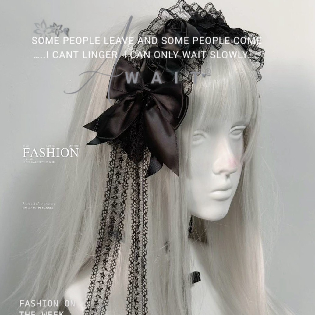 Lace Bow Hairband Hairpin Hair Accessories Headwear Women's Gothic Dark Rose Style Lolita Subculture Accessories