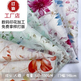 Factory Direct Sales Cotton Large Flower Bamboo Fashion Retro Halter Top Decorative Floral Cloth Cheongsam Print Digital Straight