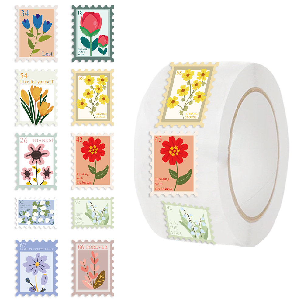 500 sheets/roll roll roll paste cross-border hot tape flower stamp paste hand account material decorative envelope sealing paste