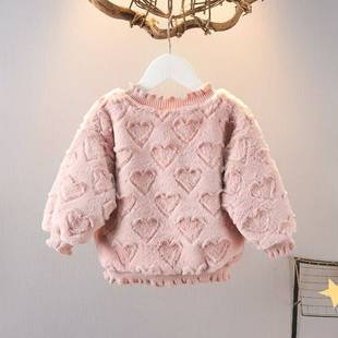 Girls' Fleece Sweater Bottoming Shirt 2024 Baby Style Winter Pullover Fleece Sweater Baby Top Thickeneded Sweatshirt