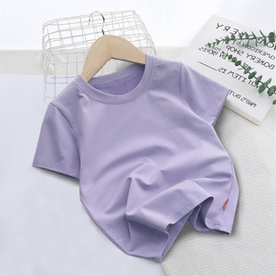 Cross-border foreign trade Korean children's clothing solid color short sleeve soft men's and women's baby round neck half sleeve t-shirt printed LOGO class clothes summer