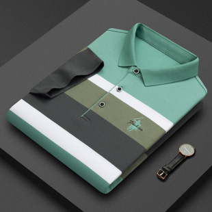 Shengli Hair Pure Cotton Men's Summer New Solid Color Casual Polo Shirt Striped Short-sleeved Lapel Men's T-shirt for Men