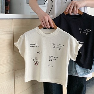 2025 New Summer Boys' Breathable Short-sleeved T-shirt Children's Casual Cartoon Printed Cotton Half-sleeved Top Trendy