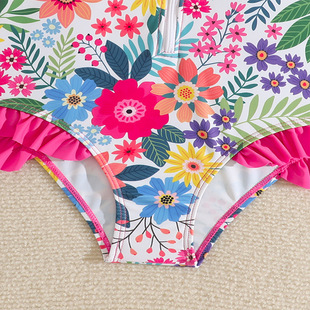 Foreign Trade Children's Swimwear 2024 New European and American Long Sleeve Printed Bikini for Big Children Seaside Holiday Girls Swimwear