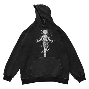 Cross-border new fashion brand hooded sweater for men and women with autumn and winter loose DTG digital direct injection street retro distressed