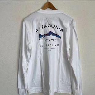 Мужская и Женская Популярная Осенняя футболка с длинным рукавом American Patagonia Outdoor Shark Fish Series