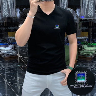 Summer Men's New V-neck Short-sleeved T-shirt Trendy T-shirt Men's Half-sleeved All-match Casual High-end Top T-shirt