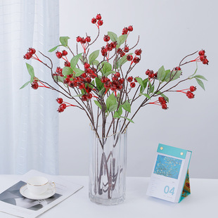 Artificial green plant hawthorn fruit home flower arrangement living room decoration photography small Berry fake flower wholesale hawthorn fruit Branch