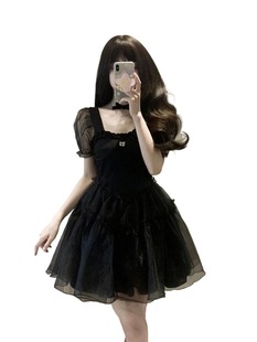 First Love Little Black Dress French Retro Black Pure Desire Dress Women's Summer Design Niche Puff Sleeve Slimming