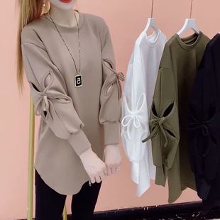 2024 Spring and Autumn New Fashion Base Shirt Women's Loose Meat Covering Slimming Solid Color Western Style All-match Top Trendy