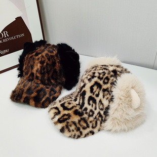 Original tide brand milk cute little wild cat leopard plush ears high skull top baseball cap warm fashion temperament cap