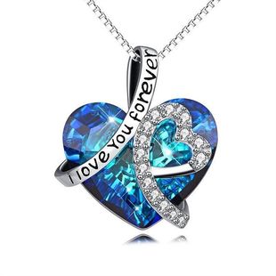 New hot jewelry I love you forever heart of the sea peach heart Crystal clavicle necklace