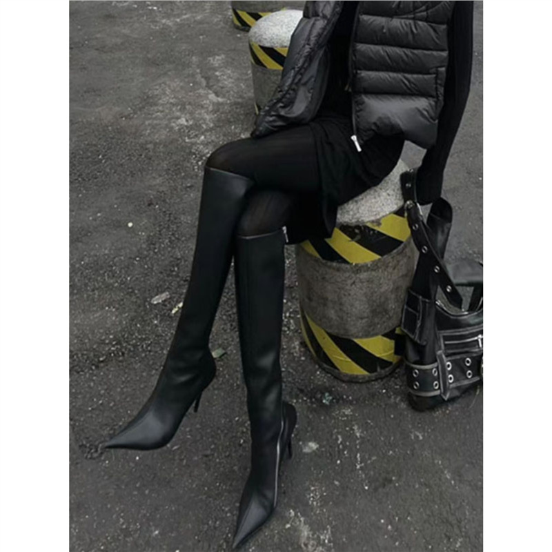 Amlan Pointed-Toe High-Heeled Long Boots for Women, 2025 Autumn, Elegant Style with Side Zipper, Slimming Effect, Stiletto High Boots