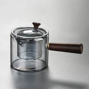 Spot Supply Intuitive Side Handle Pot Household Wooden Handle Tea Boiler Thickened Transparent Glass Boiling Tea Pot Intuitive Pot