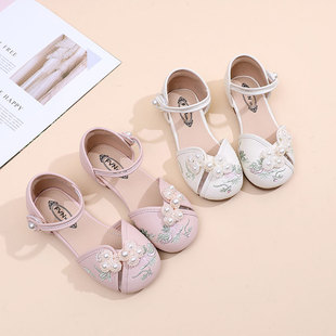 Girls' Hanfu Shoes Summer National Style Sandals Children's Horse-faced Skirt Shoes Chinese Embroidered Shoes Ancient Clothes Antique Children's Shoes