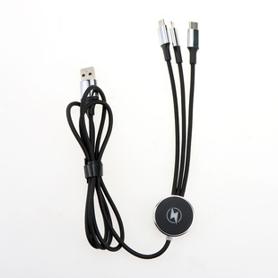 Factory three-in-one data cable promotional gift woven charging cable led luminous logo one-to-three data cable