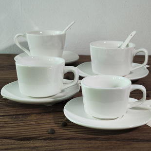 Customized logo outer and inner Round Square cup and saucer coffee cup and saucer set square Cup European Cup ceramic pure white coffee cup