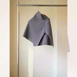 Irregular Grey High Collar Knitted Shawl Scarf Women's Winter Outer Wear High-end Turtleneck Knitted Sweater Warm Collar