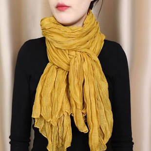 Internet Celebrity Same Style All-match Pleated Gradient Spring and Autumn Cotton and Linen Scarf Scarf Women's Artistic Autumn and Winter Shawl Korean Style Scarf