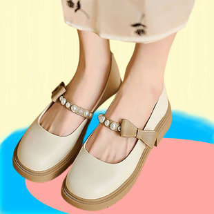 Mary Jane Small Leather Shoes Women's Shoes New Style Shallow Mouth Thick-soled Japanese Loafers Bow-knot Velcro Women's Single-layer Shoes