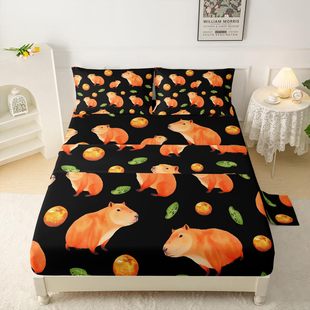 Cute cartoon capybara pattern bed hat four-piece bedding suit bedroom dormitory bedding decoration