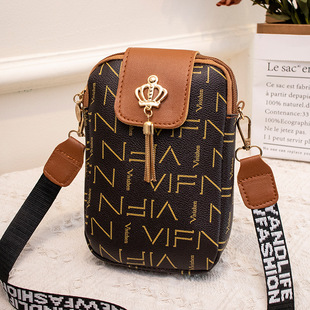 2023 New Ladies Bags Fashion Casual Crown Decorative Letter Shoulder Strap Printed Crossbody Phone Bag